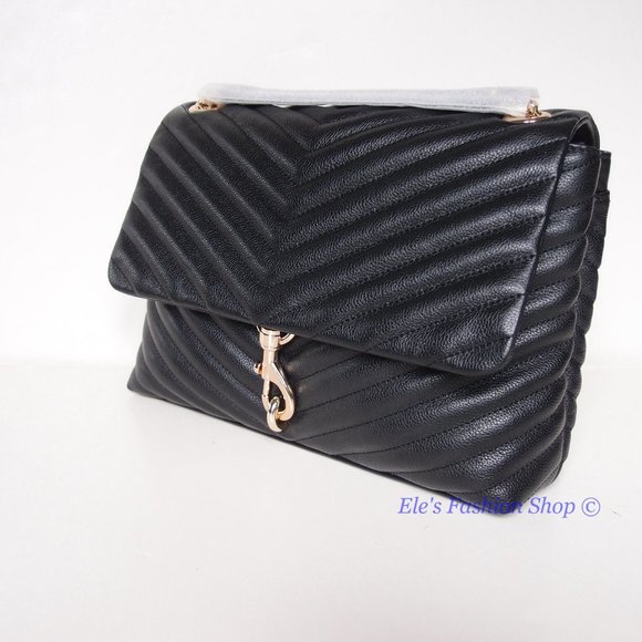 NWT Rebecca Minkoff Edie Medium Shoulder Crossbody Bag BLACK Gold AUTHENTIC - Picture 7 of 15